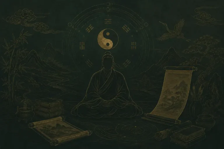 Daoist basics archive illustration with scripture and celestial texture
